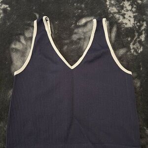 Chic Navy V-Neck Ribbed Tank Top